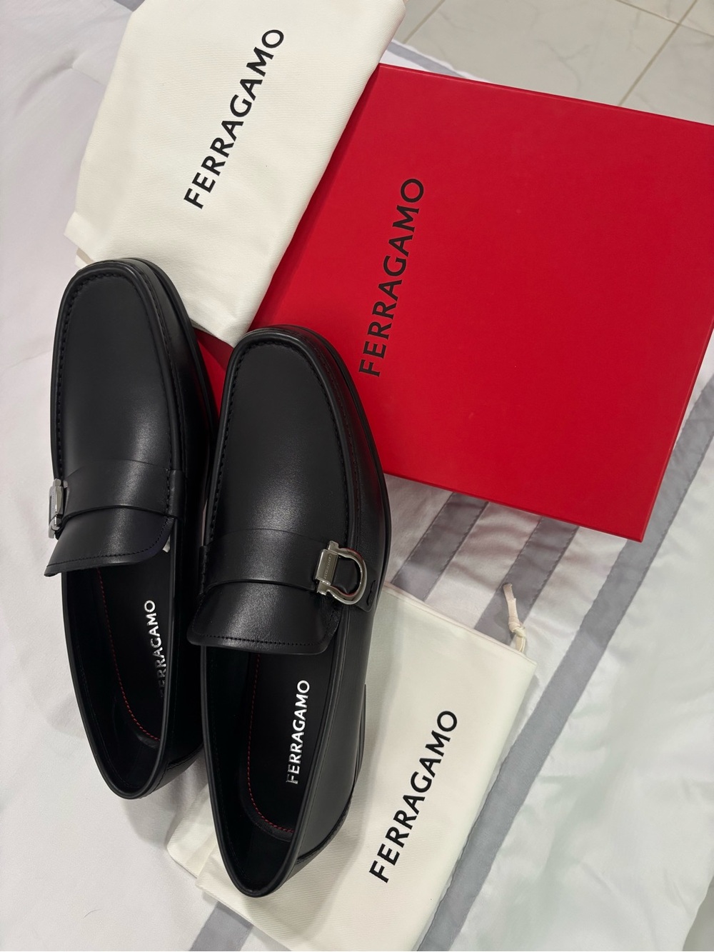 Salvatore Ferragamo Black Leather Bit Loafers with Silver Hardware - Picture 2 of 4